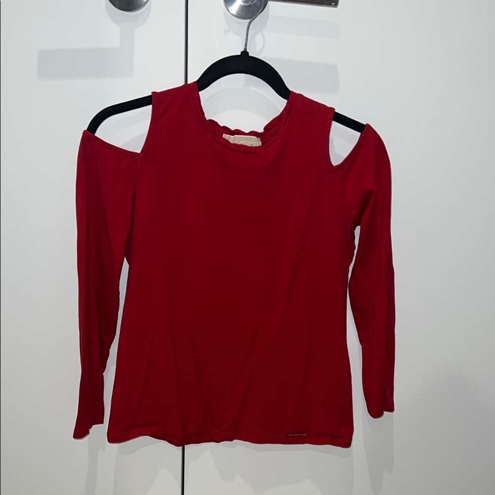 MICHAEL Michael Kors Red Cold Shoulder Long Sleeve Top